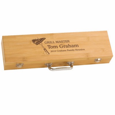 3-Piece Bamboo BBQ Set in Bamboo Case
