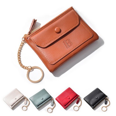 Mini PU Zipper Coin Purse With Keychain