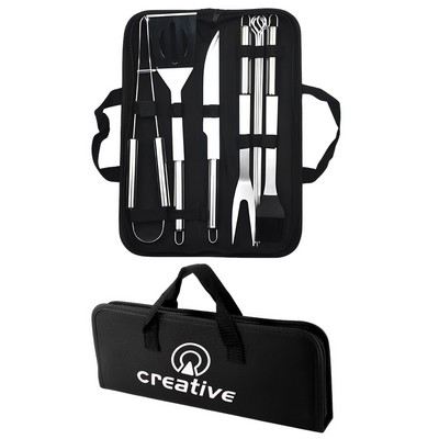 9-Piece Stainless Steel BBQ Grill Tool Set with Carrying Bag